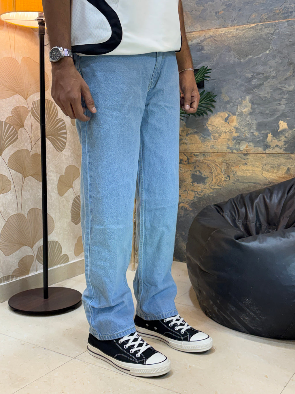Classic Ice Blue Straight-Fit Jeans
