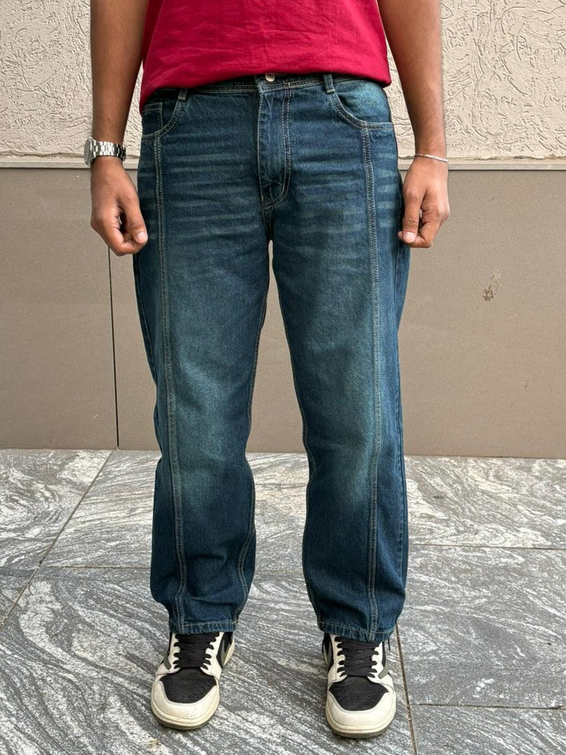 GREEN DUO STITCH WIDELEG DENIM