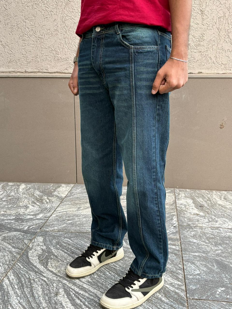 GREEN DUO STITCH WIDELEG DENIM