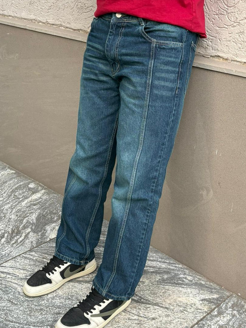 GREEN DUO STITCH WIDELEG DENIM