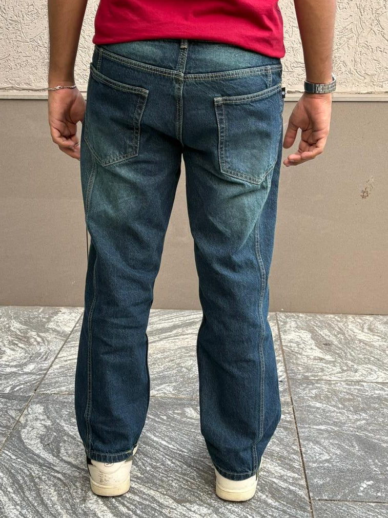 GREEN DUO STITCH WIDELEG DENIM